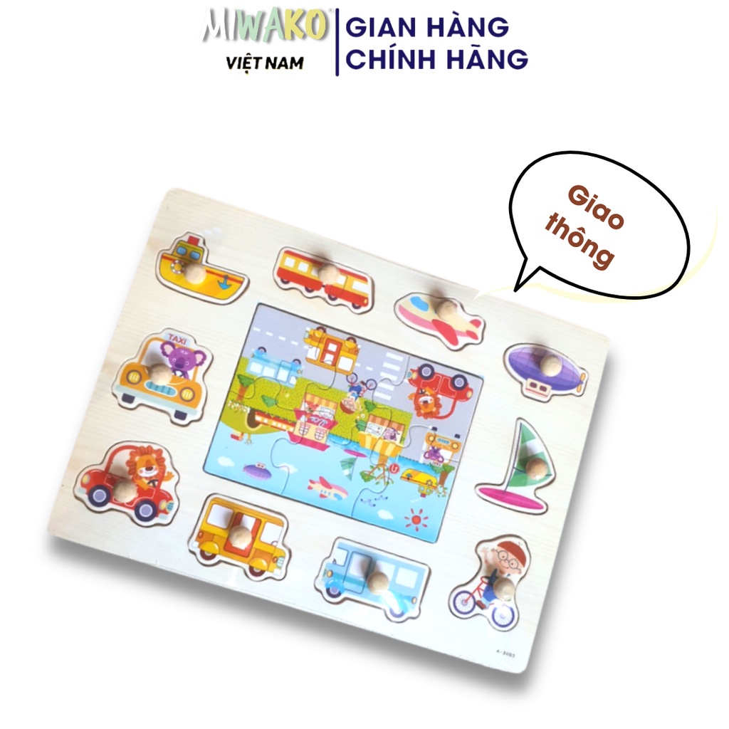 [Quà tặng] Bảng ghép hình núm gỗ đủ loại cho bé thương hiệu Miwako - Miwako Official Store