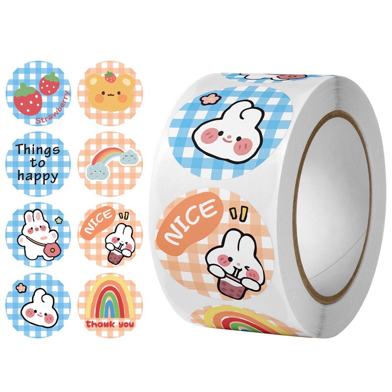 Cuộn 500 Miếng Dán Họa Tiết Hoạt Hình Thank You Sitckers Dễ Thương Trang Trí Quà Tặng Cho Bé