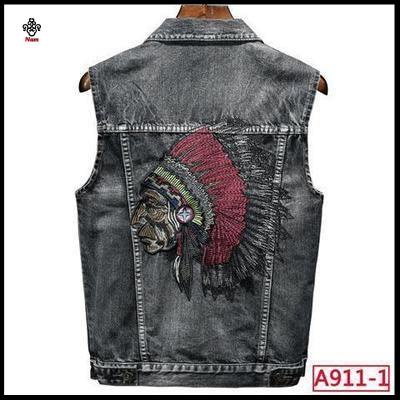 Chất lượng cao a 'o khoa' c jean nam Áo Denim Không Tay Thêu Họa Tiết Phong Cách Ấn Độ Trẻ Trung