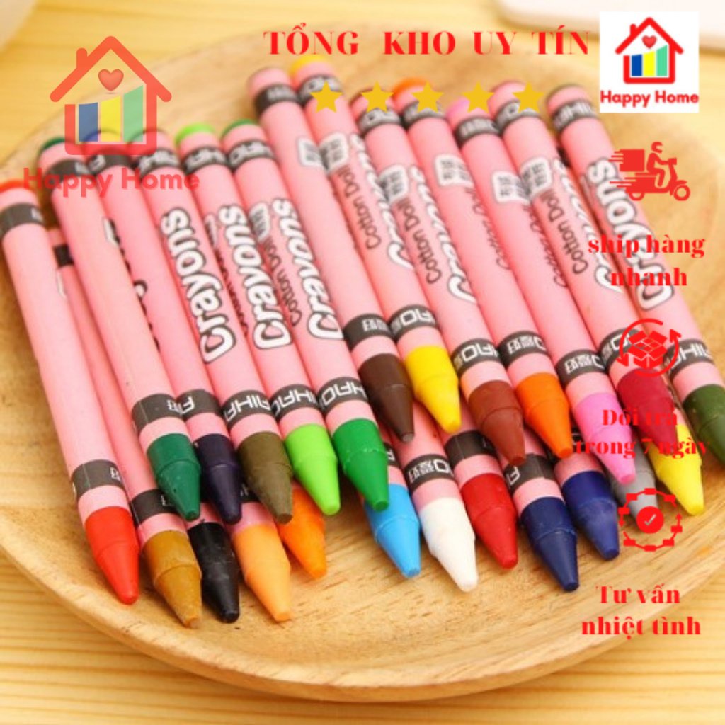 Hộp bút màu sáp, hộp 12 bút tô màu cho bé đồ dùng học tập Happy Home