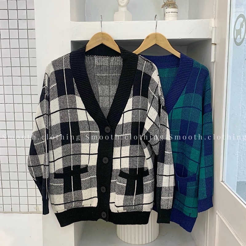 Áo cardigan dày kẻ caro