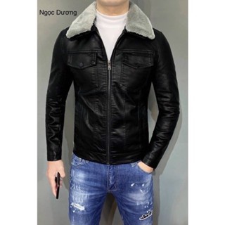 ÁO KHOÁC DA NAM -ÁO DA LỘN NAM KÈM CỔ LÔNG