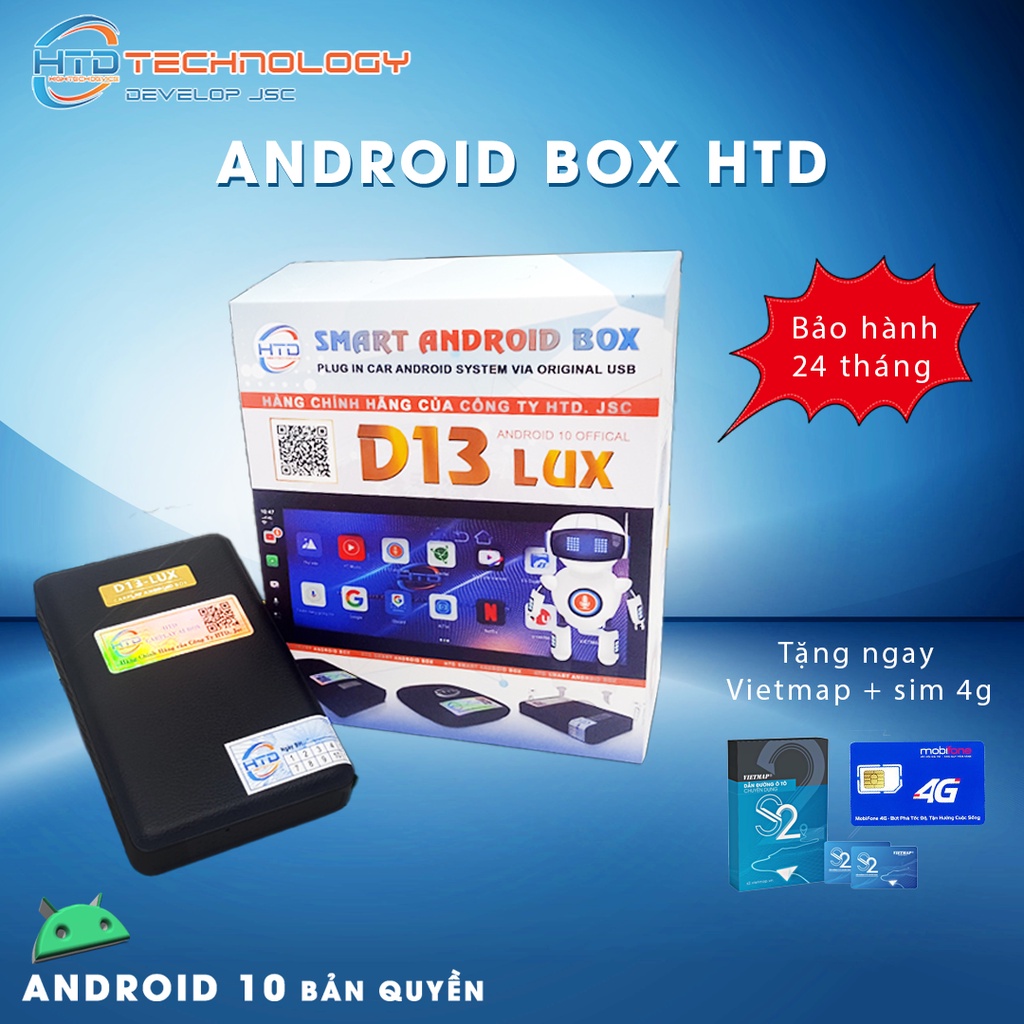 Android box cho ô tô D13 Lux HTD chính hãng trợ lí ảo tiếng việt - Khuyến mãi Vietmap S1/S2 + Sim 4G Tháng