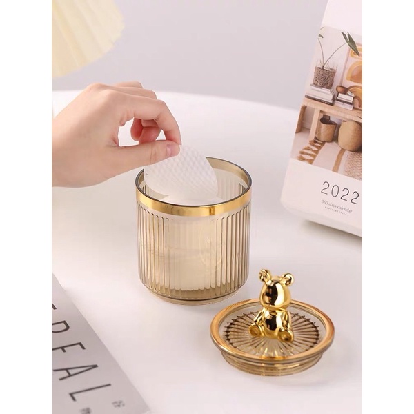 Lọ đựng tăm bông thiết kế nắp gấu BEARBRICK phong cách Châu Âu - Hộp đựng tăm xỉa răng, bông tẩy trang, gia vị, bánh mứt