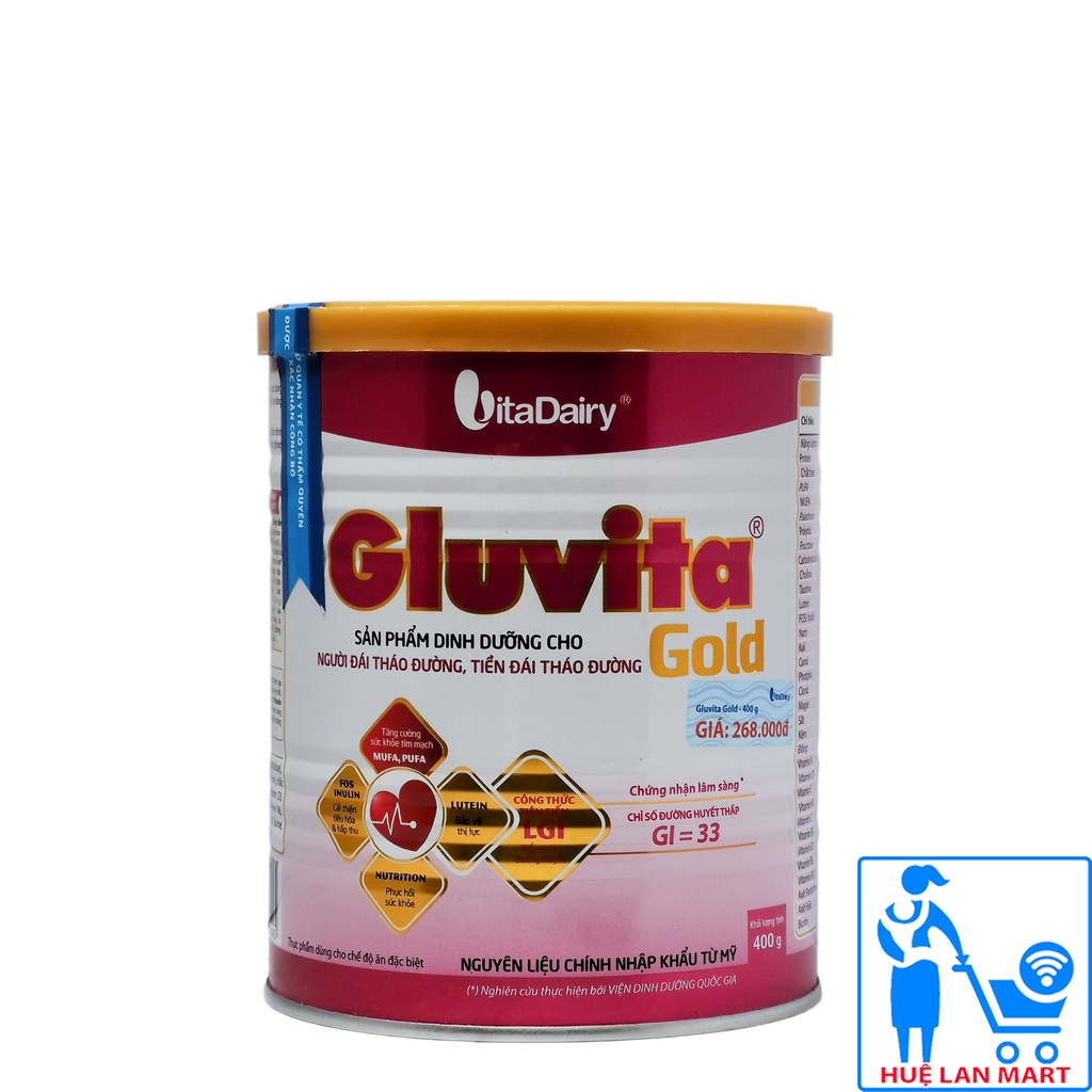 [CHÍNH HÃNG] Sữa Bột VitaDairy Gluvita Gold Hộp 400g (Dinh dưỡng chuyên biệt cho người đái đường, tiền đái đường)