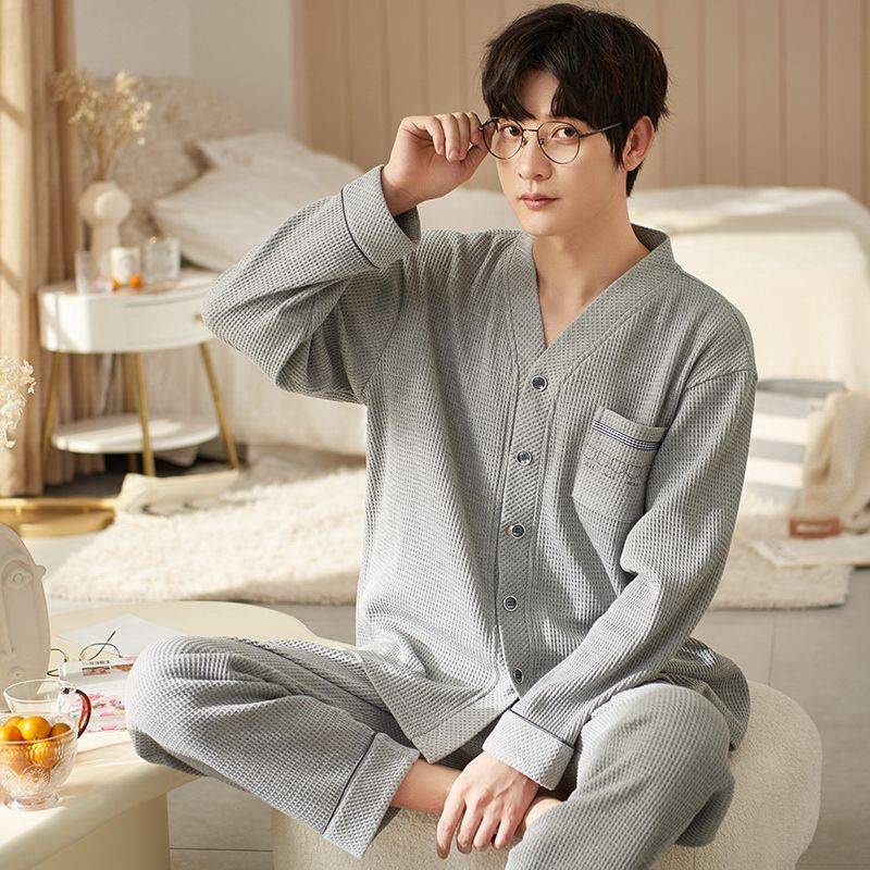 Bộ Đồ Ngủ Vải Cotton Mỏng Tay Dài Kiểu Hàn Quốc Thời Trang Xuân Thu Cho Giới Trẻ