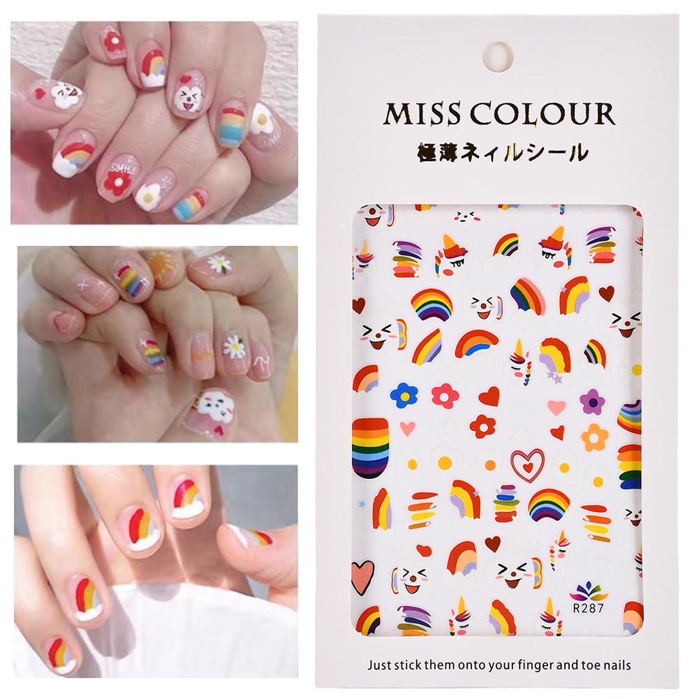 Miếng Dán Trang Trí Móng Tay Màu Cầu Vồng Xinh Xắn JP5