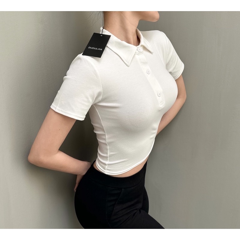 Áo croptop cổ polo cài cúc tay ngắn ANNAKIKI chất cotton - A98