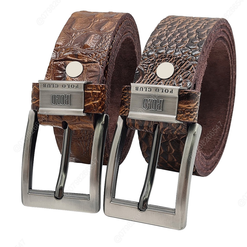 Dây da thắt lưng da bò dập vân cá sấu DHM-132 | Khoá kim mặt vuông đen nhám | Bảo hành 12 tháng