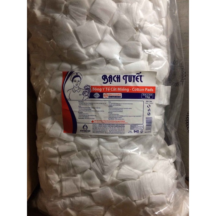 Bông gòn y tế Bạch Tuyết cắt sẵn 2x2cm (Túi 500gr)