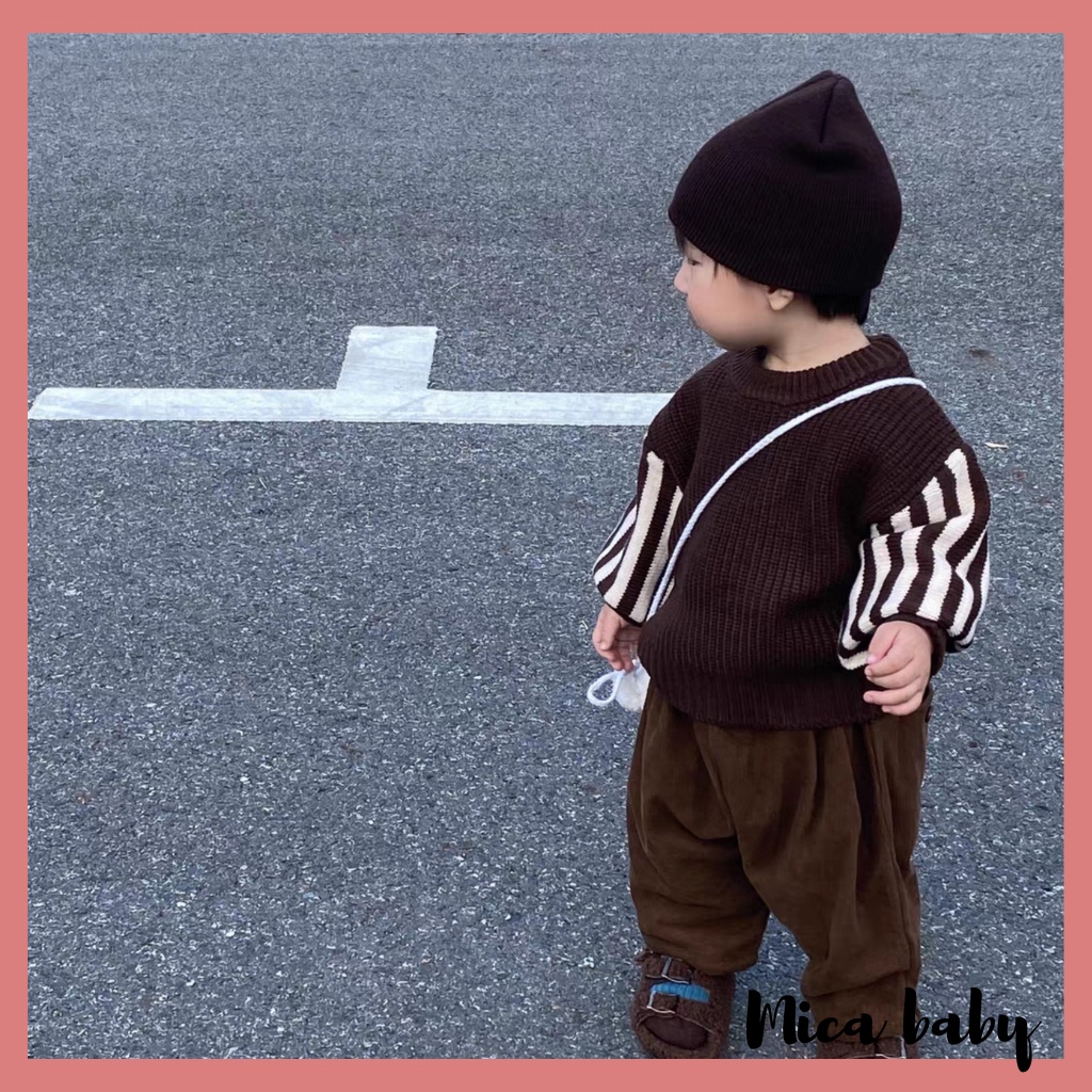 Áo len cho bé kiểu dáng cổ tròn tay sọc dọc phong cách Hàn Quốc cá tính cho bé QA67 Mica baby