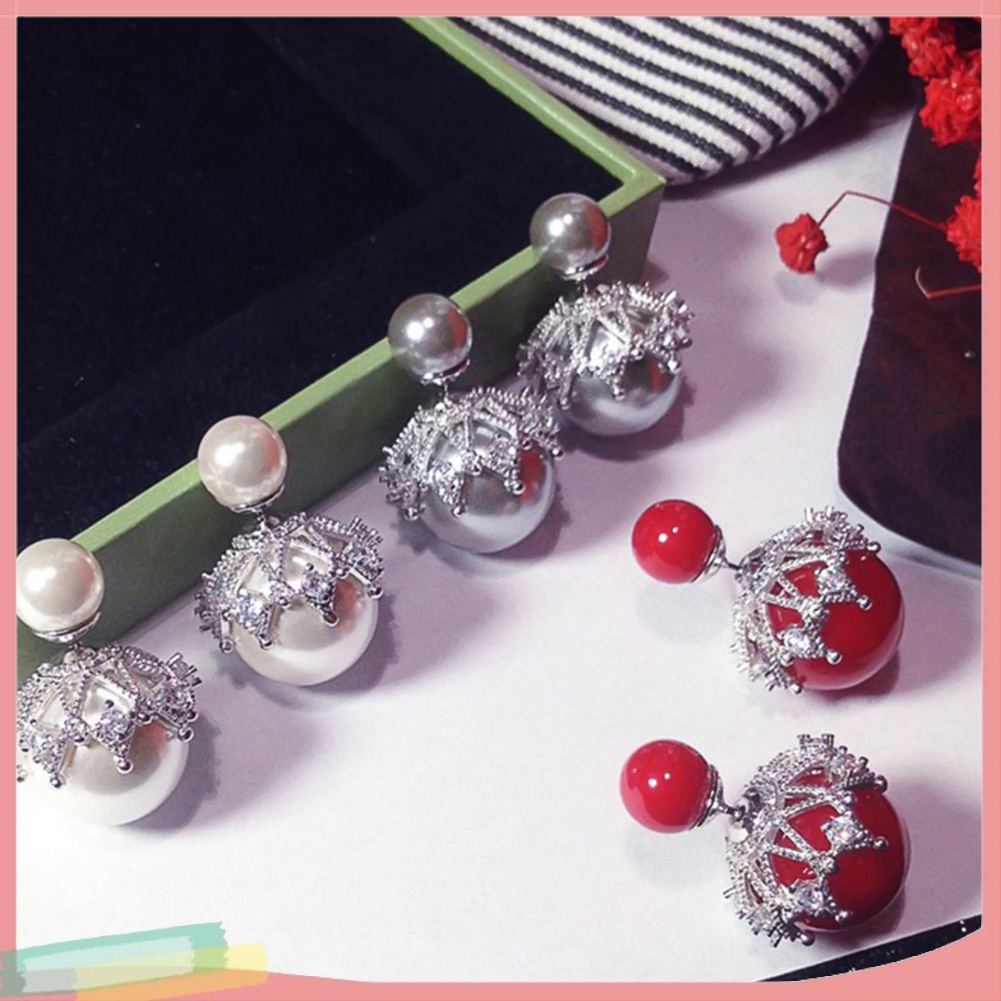 Đôi khuyên tai hình hoa phối hạt ngọc trai giả thời trang cho nữ