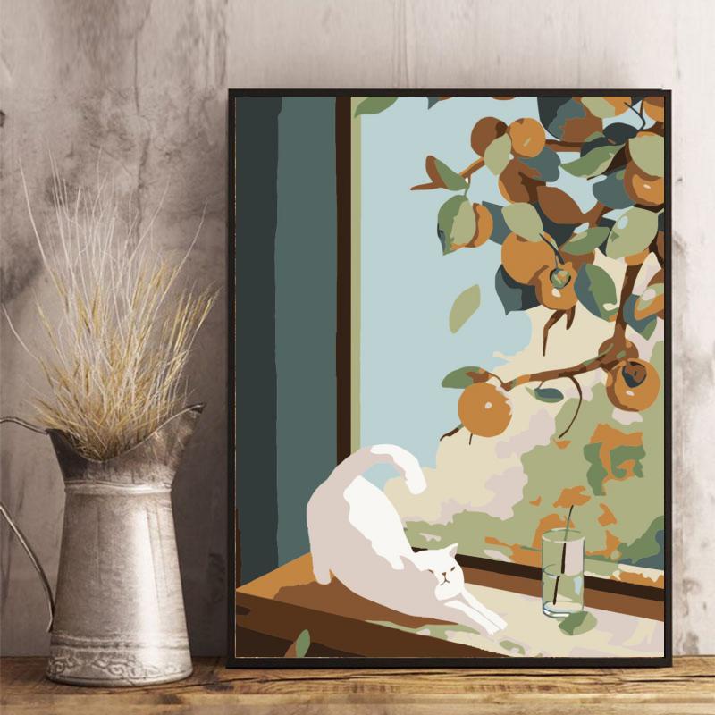 Tranh Sơn Dầu Số Hóa Hình Mèo Size 30x40cm Không Kèm Khung