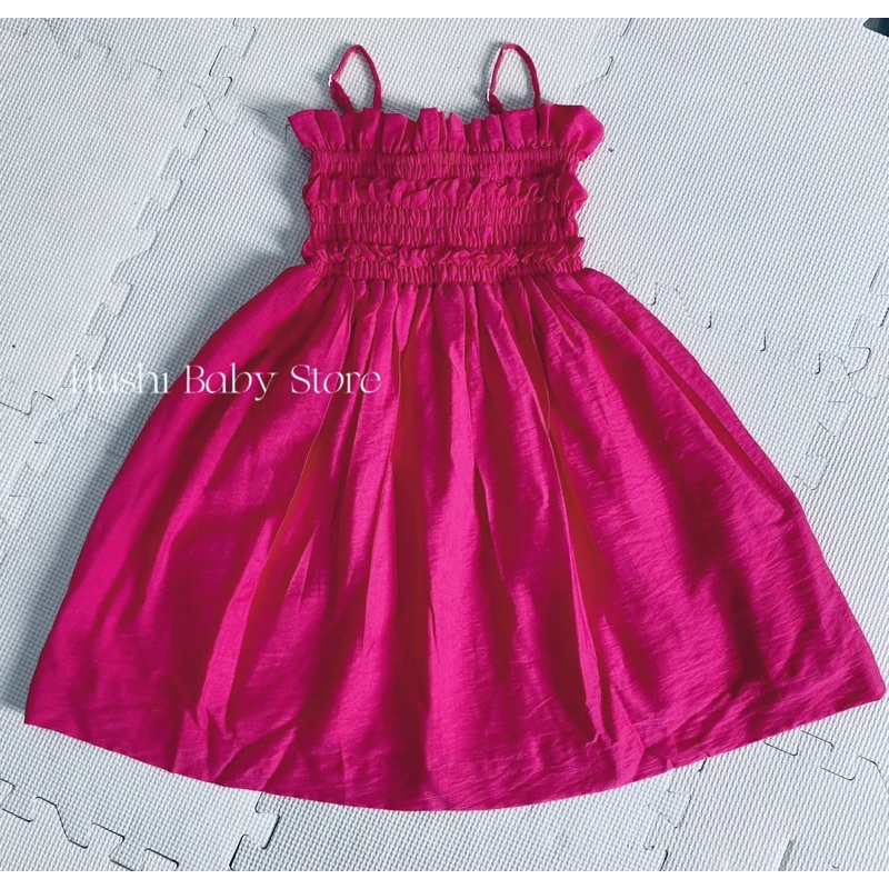 Váy maxi nhún ngực dáng dài Peach Dress màu hồng cánh sen cho bé từ 3-7t