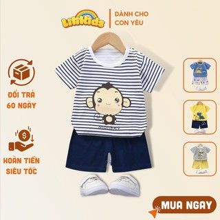 Đồ Bộ Bé Trai cộc tay LiLiKids vải cotton họa tiết động vật dễ thương cho bé từ 1-6 tuổi, đồ bộ mặc nhà cho bé
