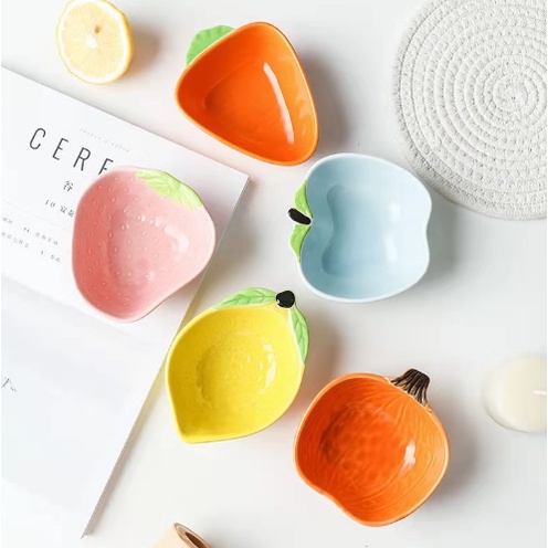 Bát Đĩa dâu tây BDIA21 Gốm Sứ Tráng Men cute dễ thương đựng thức ăn salad 10.5cm Decor Ăn Cơm Ăn Chè Bộ Chén Dĩa