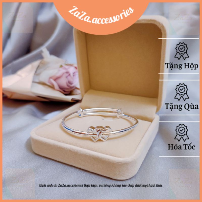 Lắc tay bạc S925 nam nữ - Vòng tay nam nữ bạc Ý cặp đôi trái tim Double Heart ZaZa.accessories