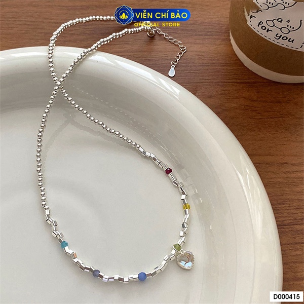 Dây chuyền bạc nữ mặt tim đá mặt trăng sang chảnh chất liệu bạc 925 thời trang phụ kiện trang sức Viễn Chí Bảo D000415