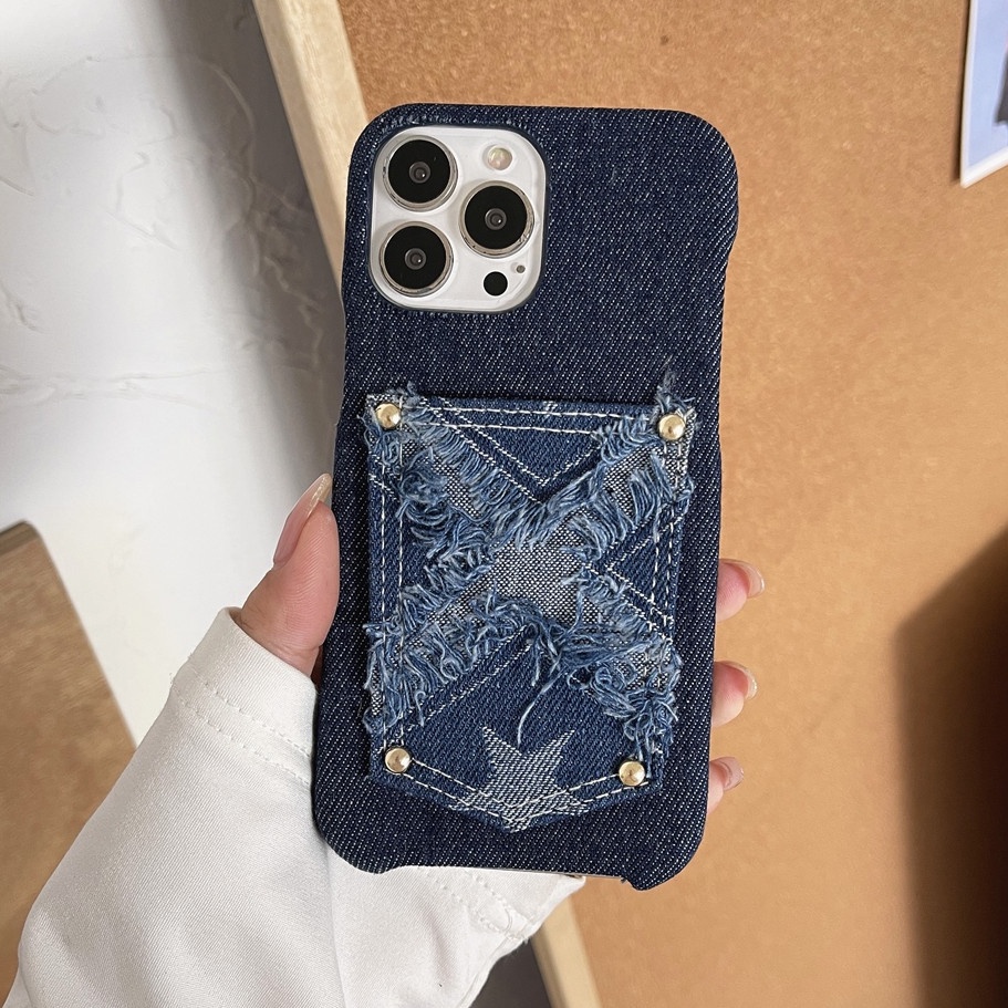 Ốp Điện Thoại Bằng TPU Mềm Phối Denim Có Ngăn Đựng Thẻ Cho iphone 14 Pro Max 13 Pro Max 12 Pro Max