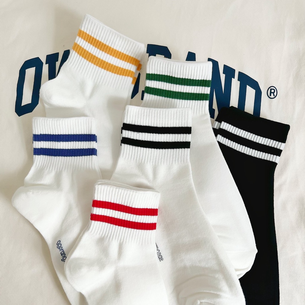 Tất vớ nam cổ trung DOUBLE STRIPES - Nhập khẩu Hàn Quốc