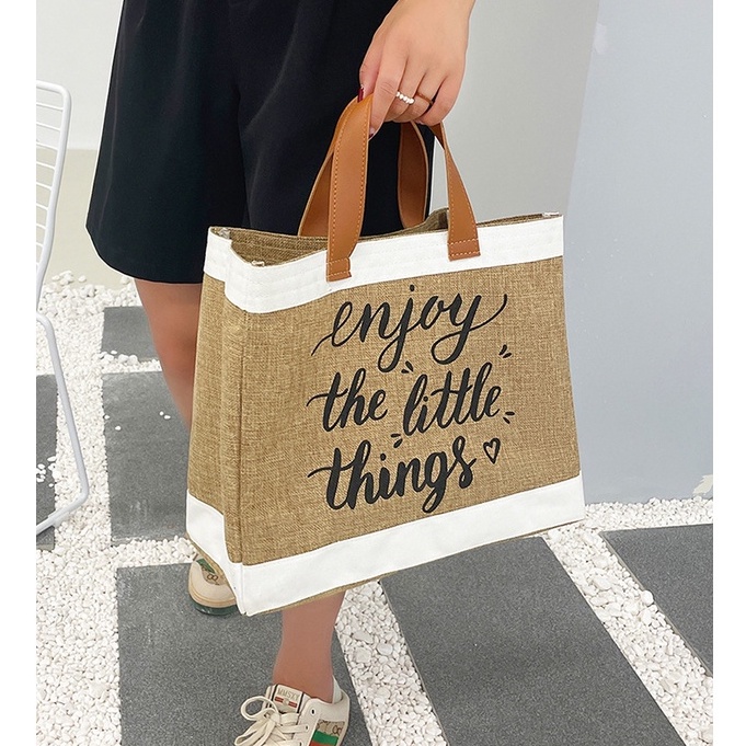 Túi Xách Sức Chứa Lớn Bằng cotton Lanh In Chữ Thời Trang retro Âu Mỹ