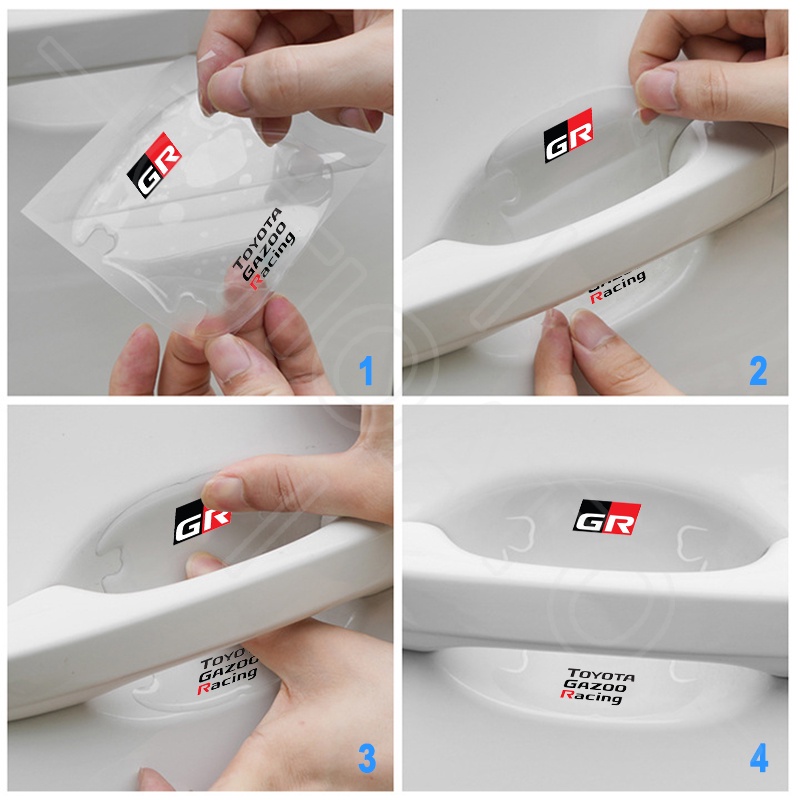 GTIOATO Cho Toyota GR Miếng Dán Tay Nắm Cửa Ô Tô Trong Suốt Miếng Dán Hõm Cửa Ô Tô Chống Xước Trầy Xe Hơi Dán Xe Trang Trí ô Tô Cho Toyota CHR Raize Corolla Cross Rush Fortuner Yaris Innova Vios Prius C Wigo Sienta Land Cruiser 200
