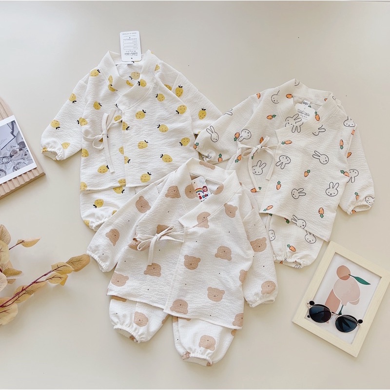 Bộ Yukata phong cách Nhật / Bộ quần áo buộc dây chéo cho bé / Đồ ngủ cho bé (10-24kg)