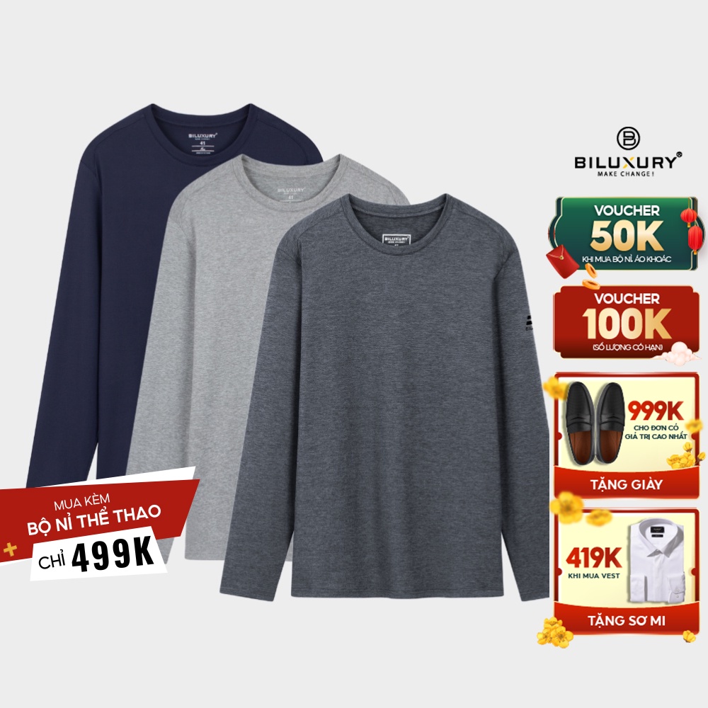 Áo thun nam dài tay Biluxury giữ nhiệt Charcoal Thermal co giãn thoải mái form slimfit trẻ trung 6ATOB001