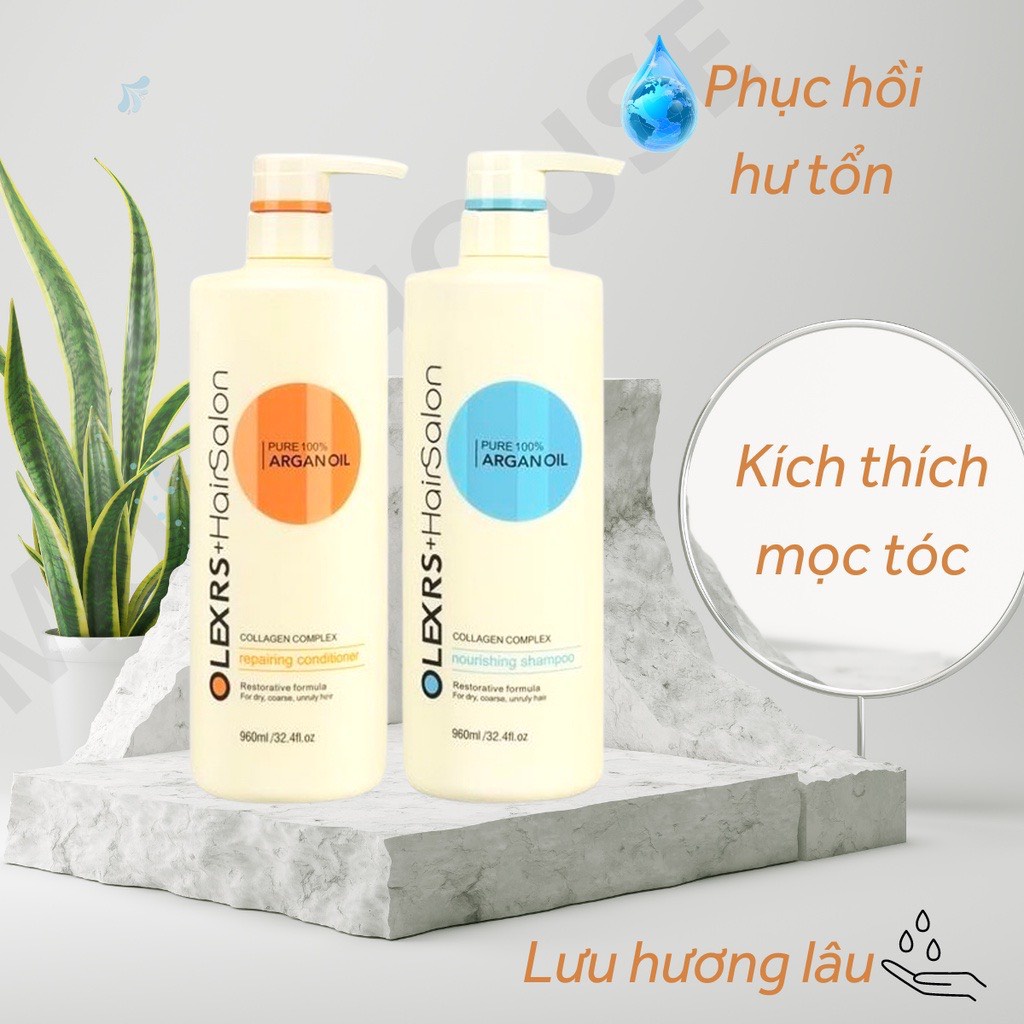 Cặp dầu gội xả Olexrs Hair Salon 960ml-500ml, phục hồi chống rụng kích mọc tóc