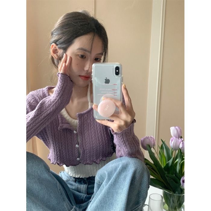 Bộ Áo Hai Dây Và Áo Cardigan Y2k 2022 Dáng Ngắn Viền Bèo Nhún Nhẹ Nhàng Đơn Giản Mùa Xuân Hè