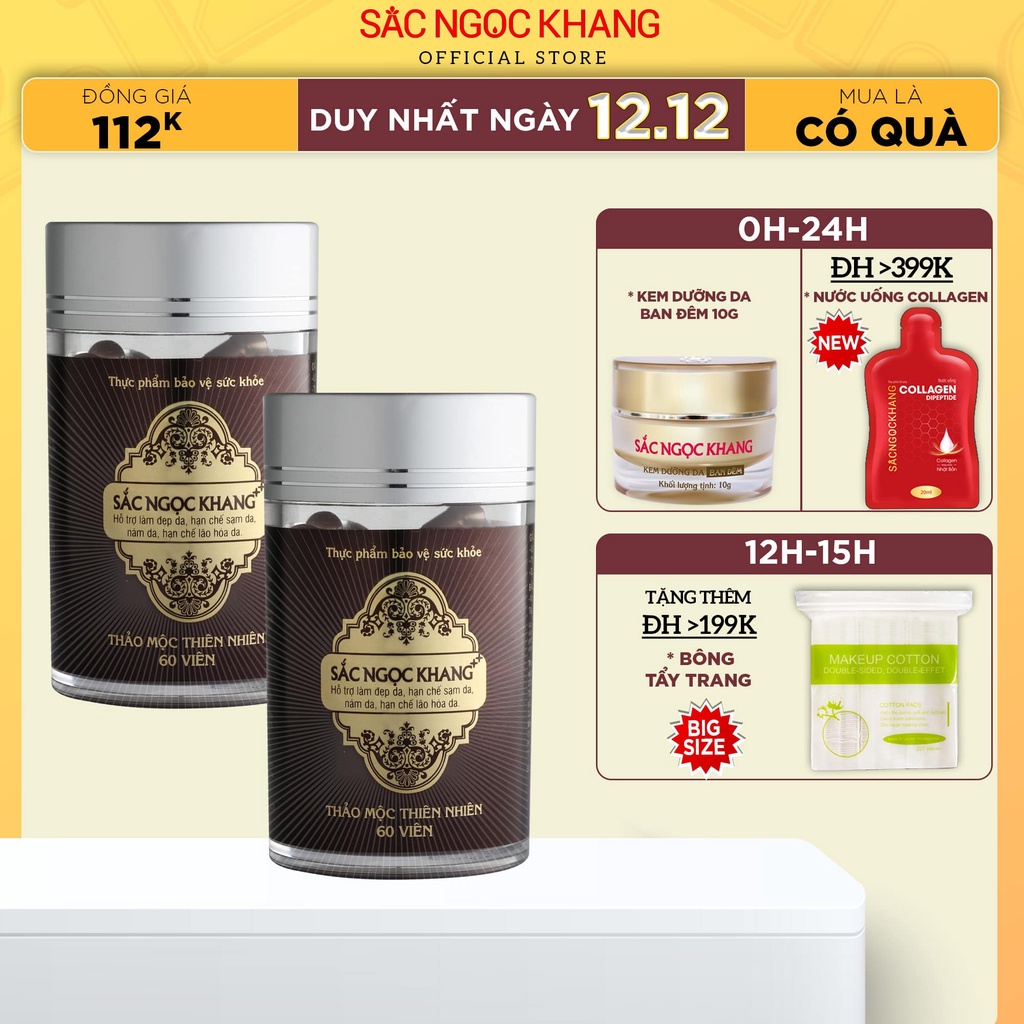 Combo 2 Viên Uống SẮC NGỌC KHANG ++ giúp trẻ hóa làn da và hổ trợ giảm nám, sạm tàn nhan hiệu quả [Hộp 60 viên]