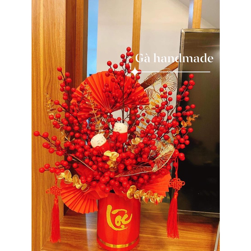 hộp hoa đào đông đỏ trang trí tết, hoa giả, hoa tết, thu hút tài lộc, mẫu hót 2023 hàng y hình shop Gà Handmade