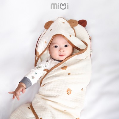 Khăn quấn ủ khăn tắm cho bé sơ sinh UalaRogo có mũ che đầu mềm giữ ấm đa năng làm chăn đắp 9507
