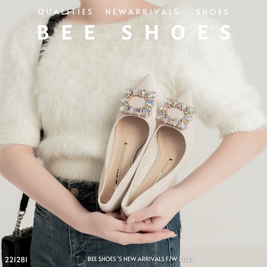 GIÀY CAO GÓT BEESHOES NỮ MŨI NHỌN - GIÀY CAO GÓT NỮ GÓT NHỌN CAO 5 PHÂN SẴN MÀU ĐEN - KEM 221281