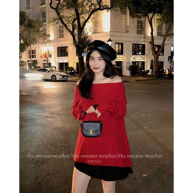 Áo Len Trễ Vai Mặc 2 Kiểu Siêu Hot