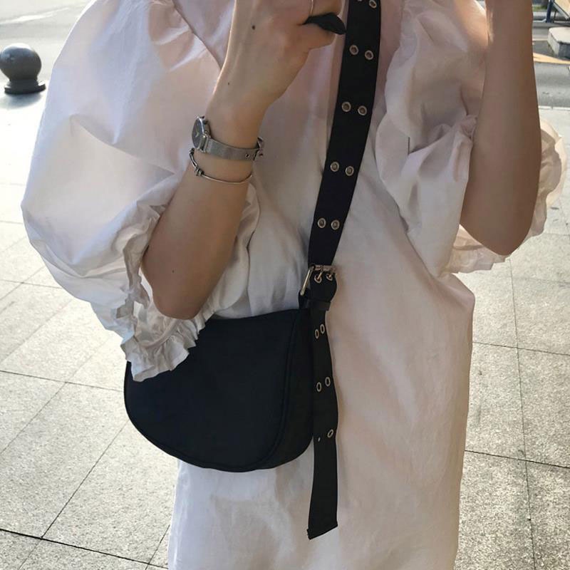 Mischa Túi Đeo Chéo Vai Hình Vuông Cỡ Lớn Hai Hàng Nút Bằng nylon Màu Trơn Thiết Kế Thời Trang Mới Dành Cho Học Sinh