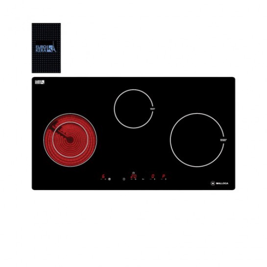 Bếp điện từ 3 vùng nấu Malloca MH-03IRB SB, Kính Eurokera chấm bi, 810x450mm