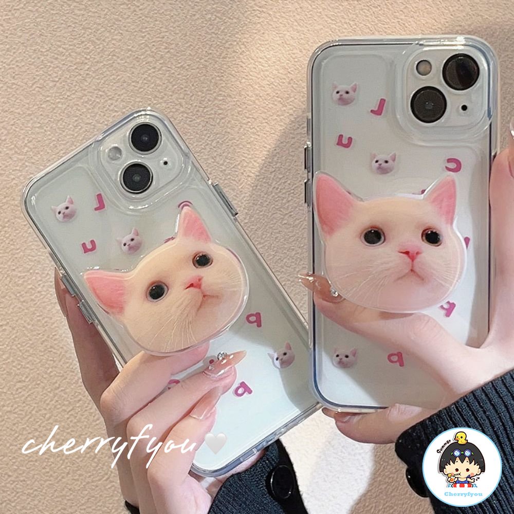 Ốp Điện Thoại TPU Mềm Chống Bụi Chống Sốc Có Giá Đỡ Hình Đầu Mèo Cho IPhone 14 13 12 11 Pro Max