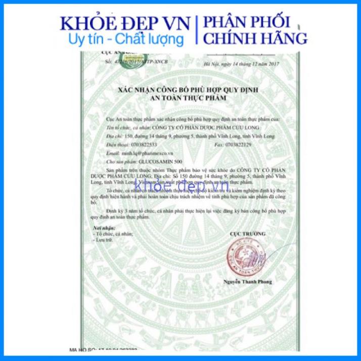 Viên khớp GLUCOSAMIN 500mg giúp xương chắc khớp khỏe, ngăn ngừa thoái hóa khớp, tái tạo mô sụn – Lọ 30 viên
