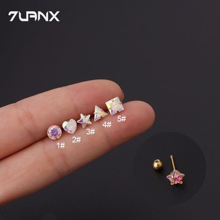 Khuyên tai 7UANX mini thép không gỉ đính đá zircon nhân tạo nhiều màu sắc tùy chọn tháo rời được thời trang