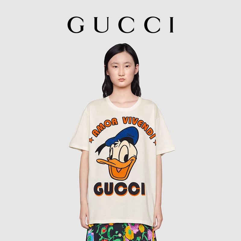 DISNEY Áo Thun Gucci In Hình Vịt Donald Dễ Thương Cho Nam Và Nữ