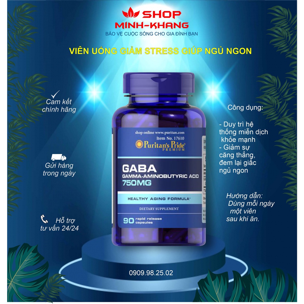 (BILL HÃNG)Viên uống giảm stress, ngủ ngon Gaba puritan's pride 750mg 90 viên nhập khẩu từ Mỹ