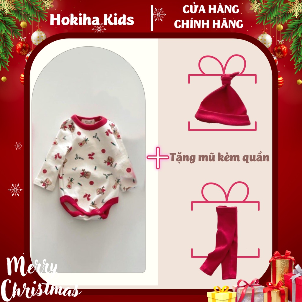Body suit Noel tặng kèm mũ và quần cho bé trai bé gái Hokiha Kid size 3-13kg TE93