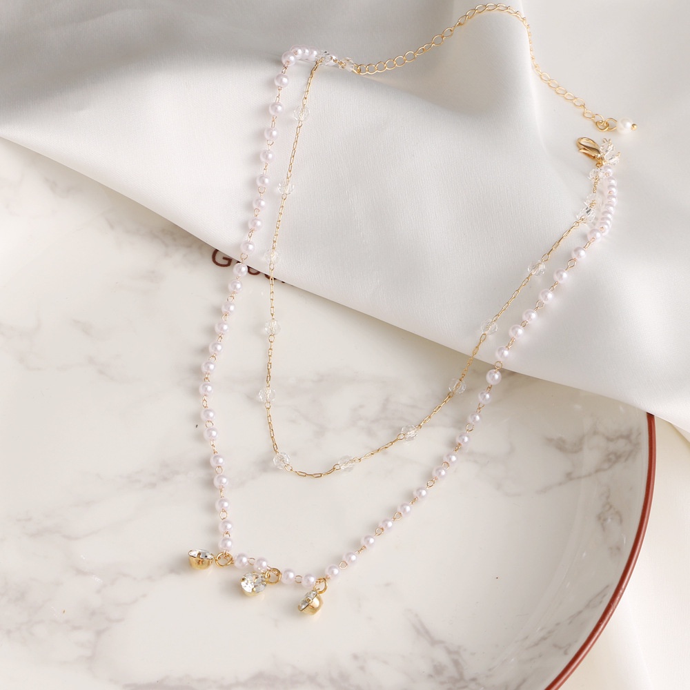 Vòng cổ Nữ Nhiều Lớp Đính Ngọc Trai Thời Trang Hàn Quốc Năm Mới
