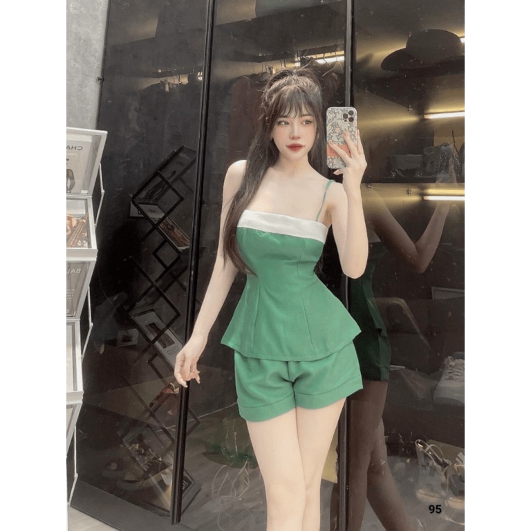 (FREE SHIP) SIÊU SAL SÉT LENIN THIẾT KẾ ÁO HAI DÂY PHỐI QUẦN ĐÙI XINH XẮN KHI ĐI CHƠI UP SHOP VALENTINNA