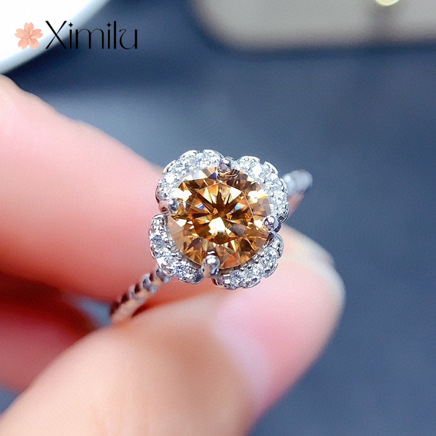 Nhẫn Ngọc Morganite Champagne và Moissanite nữ thời trang