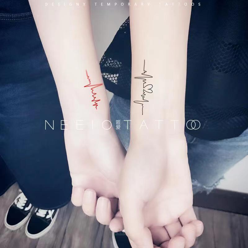 Hình Xăm Dán Tạm Thời Chống Nước Lâu Trôi Họa Tiết Nhịp Tim ECG Cho Cặp Đôi