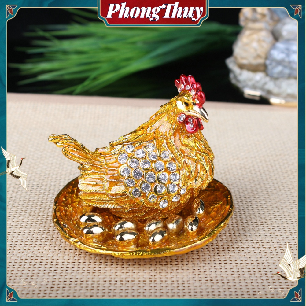 PhongThuy Gà Mái Vàng Hình Thiền Trượng Hộp Thủ Công Tinh Tế Đựng Trang Sức Nhỏ Có Ren Cho Trí Máy Tính Để Bàn