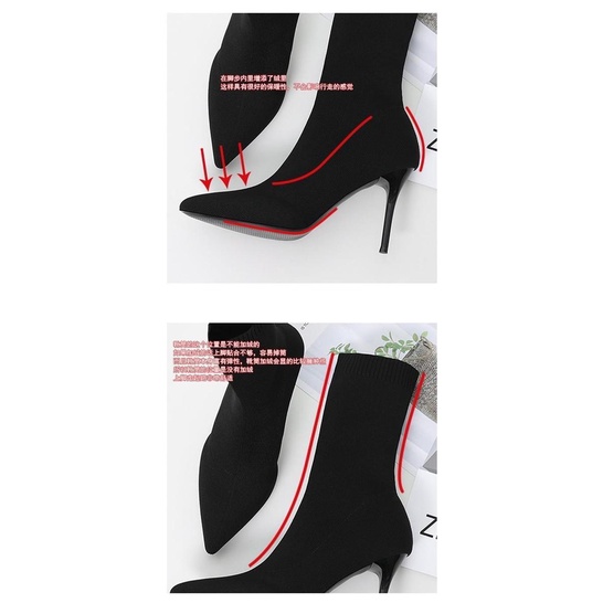 Giày Boot Cao Gót 7cm Mũi Nhọn Chất Liệu Len Co Giãn Thời Trang Thu Đông