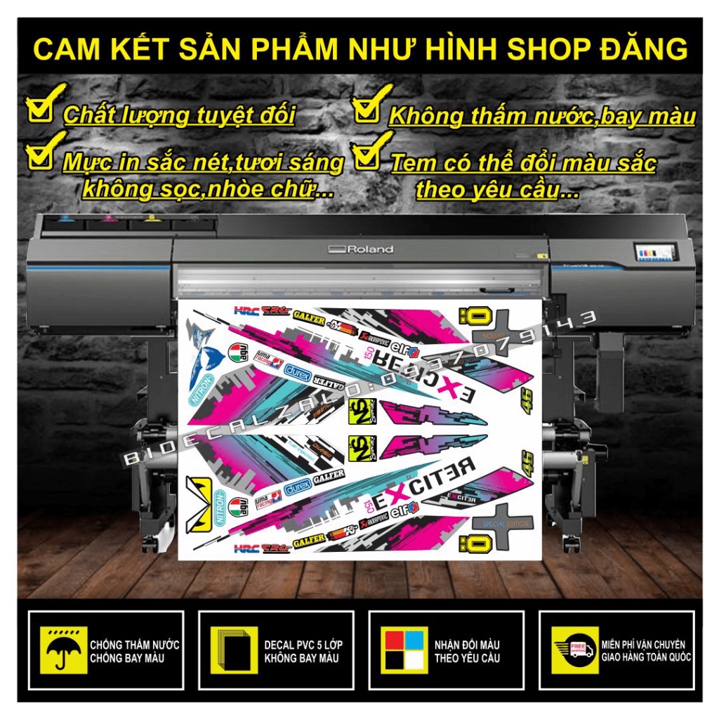 TEM RỜI EXCITER 150 THÀNH PHỐ DÁN XE BẠC MẶT NẠ ĐEN - THU DECAL